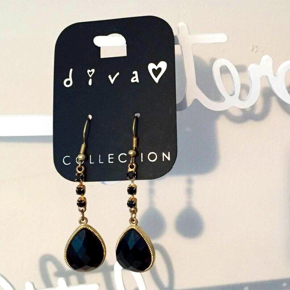 Gold & Black Dangling Tear Drop Earrings